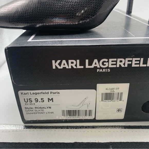 NWB Karl Lagerfeld Rosalyn Slingback Pump dark slate snake print 9.5 M EU 40.5 - Picture 2 of 10